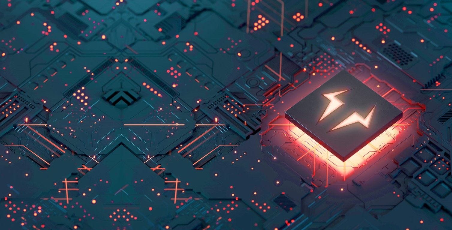 Technologie-Darstellung mit Leiterplatte und Lightware-Logo