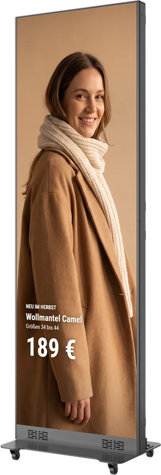 Absen PO1.5 Pro, LED-Poster mit Modewerbung als Beispiel